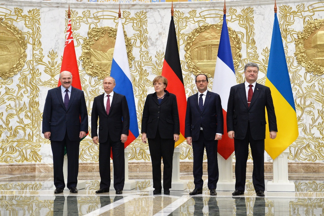 Minsk II Agreements, Lucashenko, Putin, Merkel, Hollande and Poroshenko.